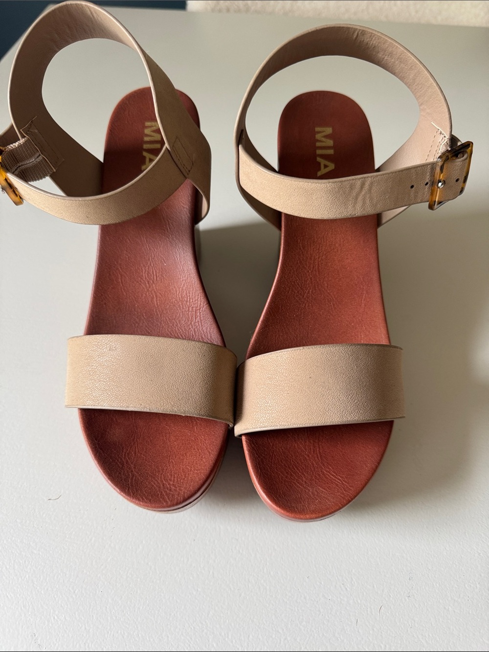 MIA Beige and Rust Brown Ankle-Strap Sandals